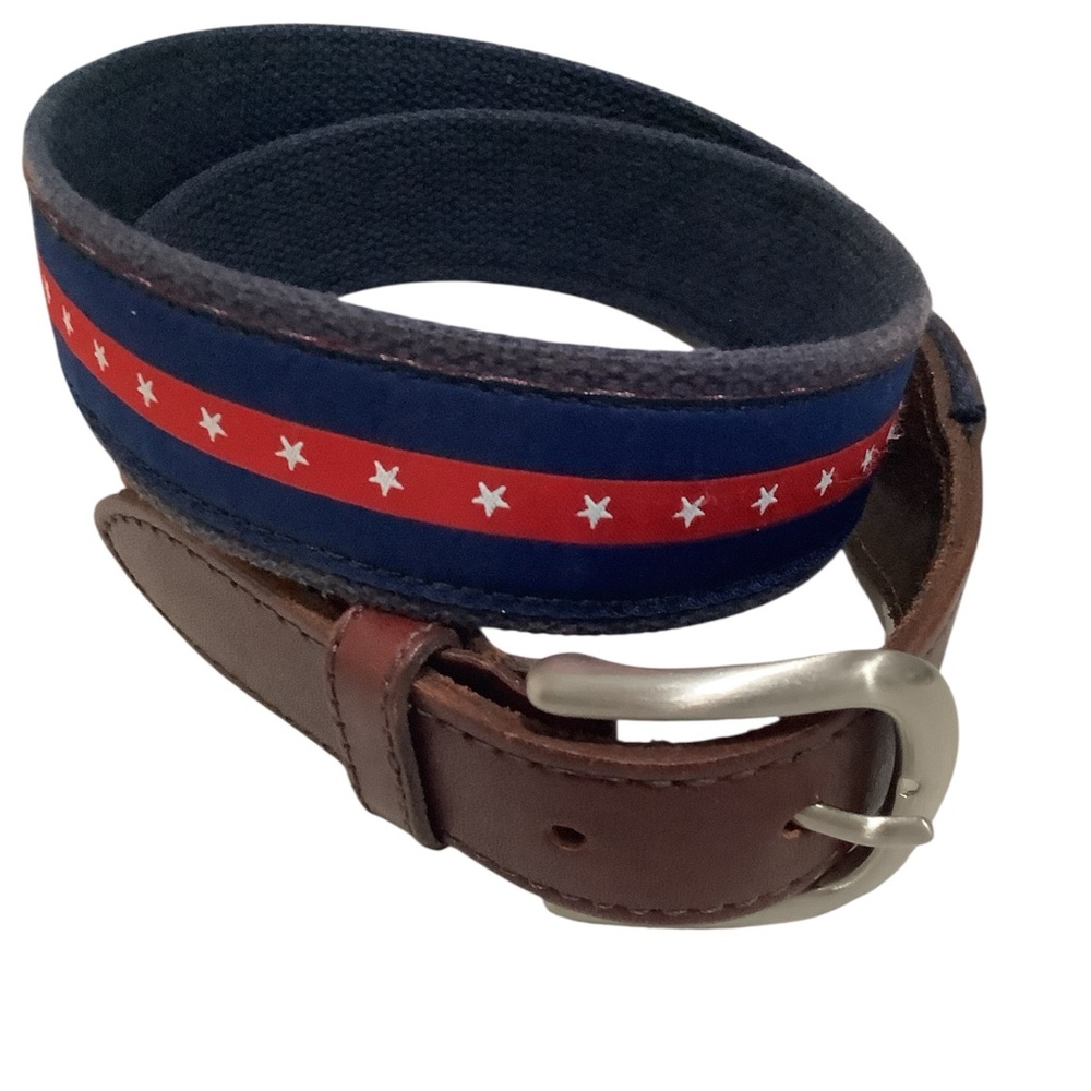 Belted Cow Company Stars and Stripe Ribbon Leather Woven Belt 32”